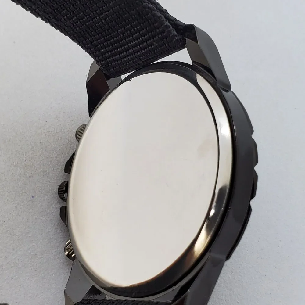 Men's Watch 42MM Black Case‎ Black Dial Date Indicator Black Canvas Band Straps